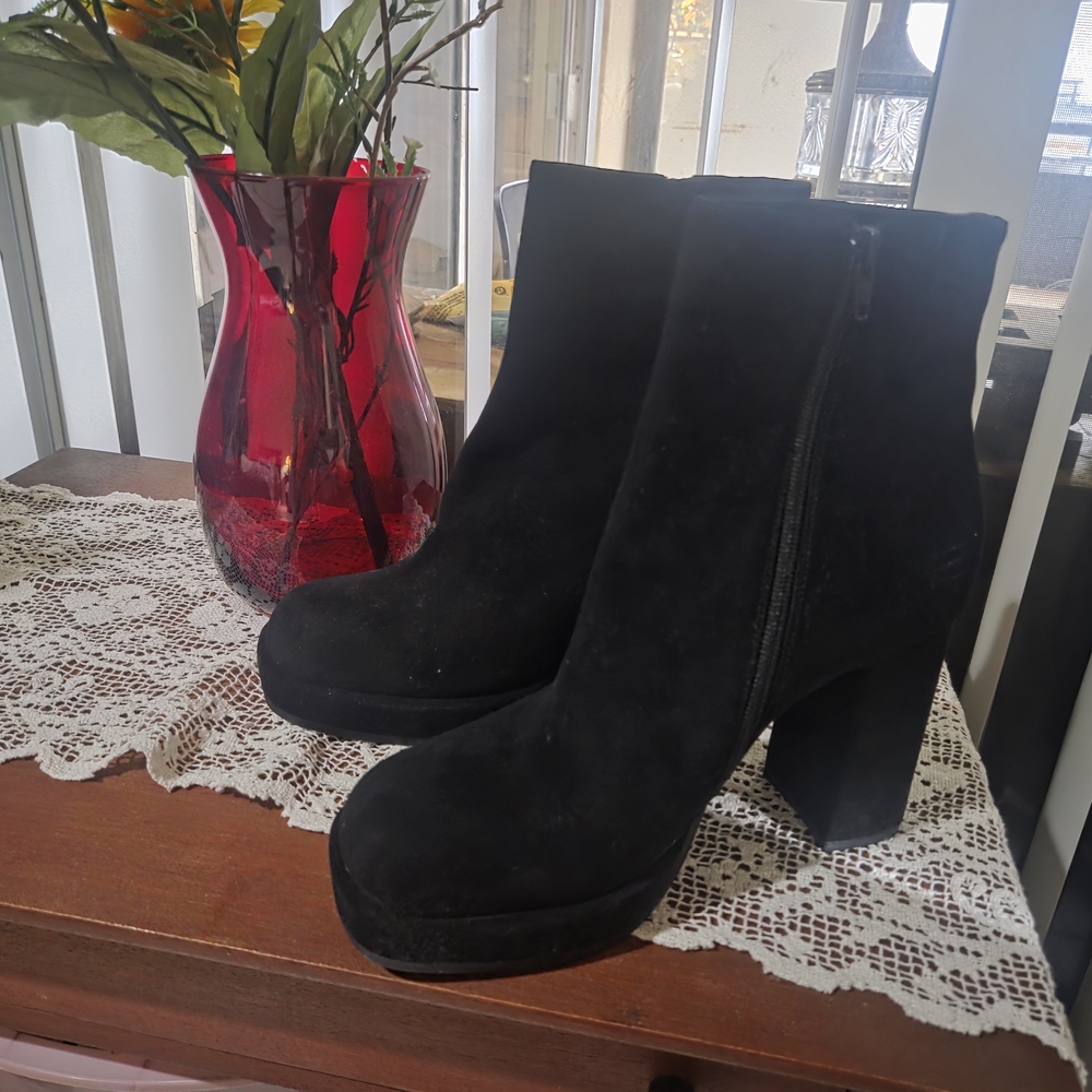 Jeffrey Campbell Black Suede Platform Block Heel Boots